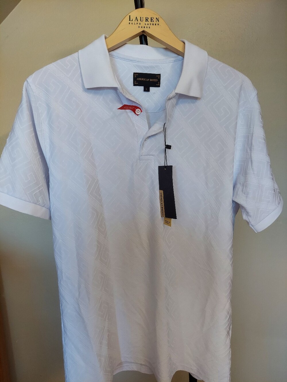 New American Breed Polo Shirt Polo White luxury Pattern Size L Cotton Stretch